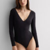 Body a maniche lunghe Fresh Bamboo con profonda scollatura a V