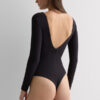 Body a maniche lunghe Fresh Bamboo con profonda scollatura a V