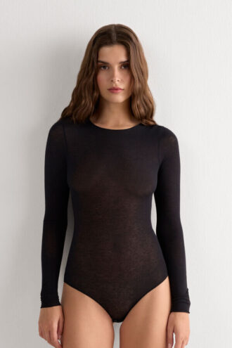 Body a maniche lunghe in modal e cashmere