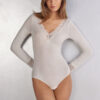 Body a maniche lunghe in modal ultraleggero con cashmere e pizzo