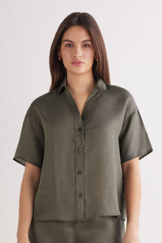 Camicia a maniche corte in puro lino