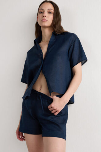 Camicia a maniche corte in puro lino