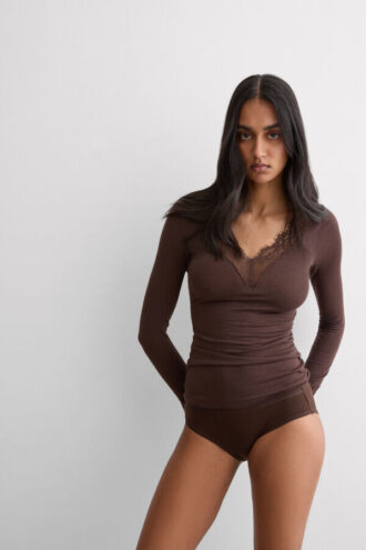 Camicia a maniche lunghe in cashmere ultraleggero con pizzo