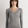 Camicia a maniche lunghe in cashmere ultraleggero con pizzo