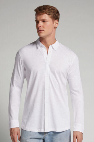 Camicia a maniche lunghe in cotone fiammato