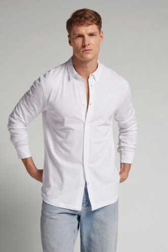Camicia a maniche lunghe in cotone fiammato