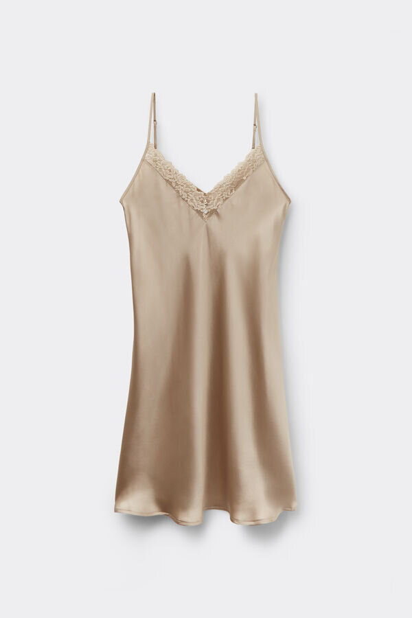 Camicia da notte in seta e pizzo con fiori di seta Camicia da notte in seta e pizzo con fiori di seta