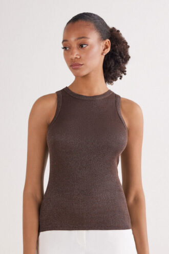 Canotta in cotone lamé a costine Canotta in cotone lamé a costine