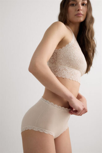 Hipster a vita alta in cotone e pizzo