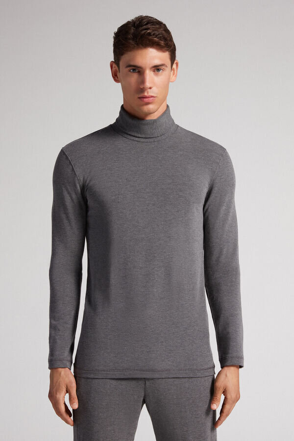 Maglia a maniche lunghe con collo alto in modal e cashmere Maglia a maniche lunghe con collo alto in modal e cashmere