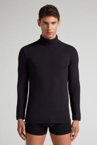 Maglia a maniche lunghe con collo alto in modal e cashmere