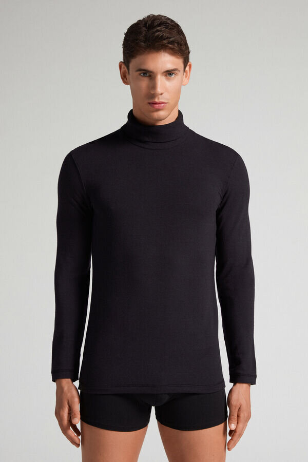 Maglia a maniche lunghe con collo alto in modal e cashmere Maglia a maniche lunghe con collo alto in modal e cashmere