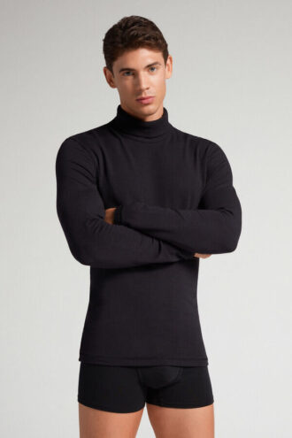 Maglia a maniche lunghe con collo alto in modal e cashmere