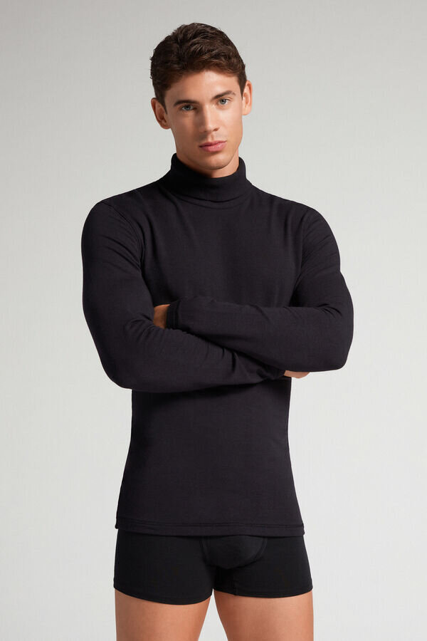 Maglia a maniche lunghe con collo alto in modal e cashmere Maglia a maniche lunghe con collo alto in modal e cashmere