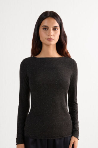 Maglia girocollo in modal light con lamé di cashmere