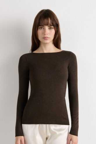 Maglia girocollo in modal light con lamé di cashmere