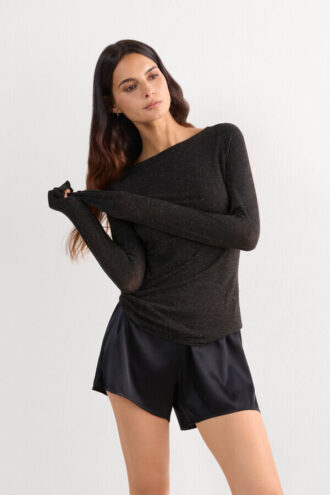 Maglia girocollo in modal light con lamé di cashmere
