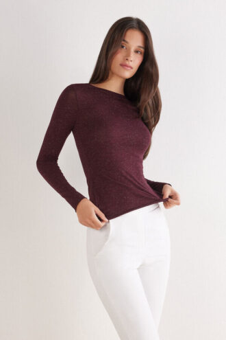 Maglia girocollo in modal light con lamé di cashmere