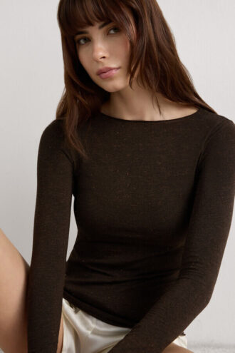 Maglia girocollo in modal light con lamé di cashmere