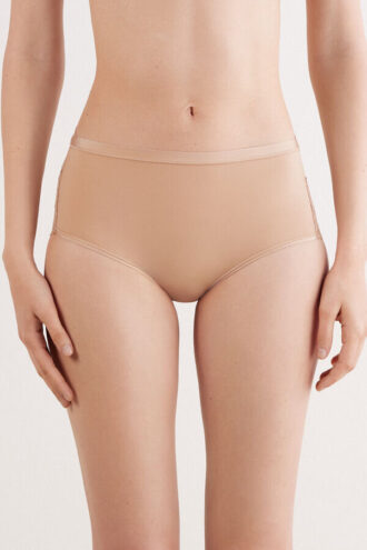 Mutandine a vita alta in microfibra e pizzo