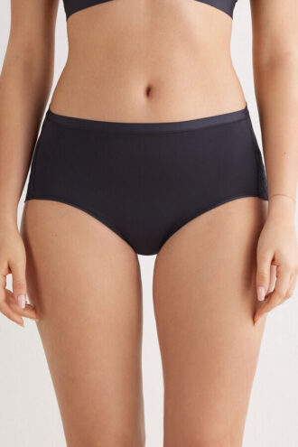 Mutandine a vita alta in microfibra e pizzo