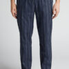 Pantaloni lunghi in cotone blu a righe bianche