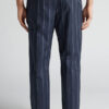 Pantaloni lunghi in cotone blu a righe bianche
