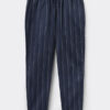 Pantaloni lunghi in cotone blu a righe bianche