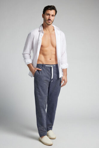 Pantaloni lunghi in lino e cotone