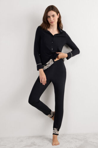 Pantaloni lunghi in modal con risvolto Pretty Flowers