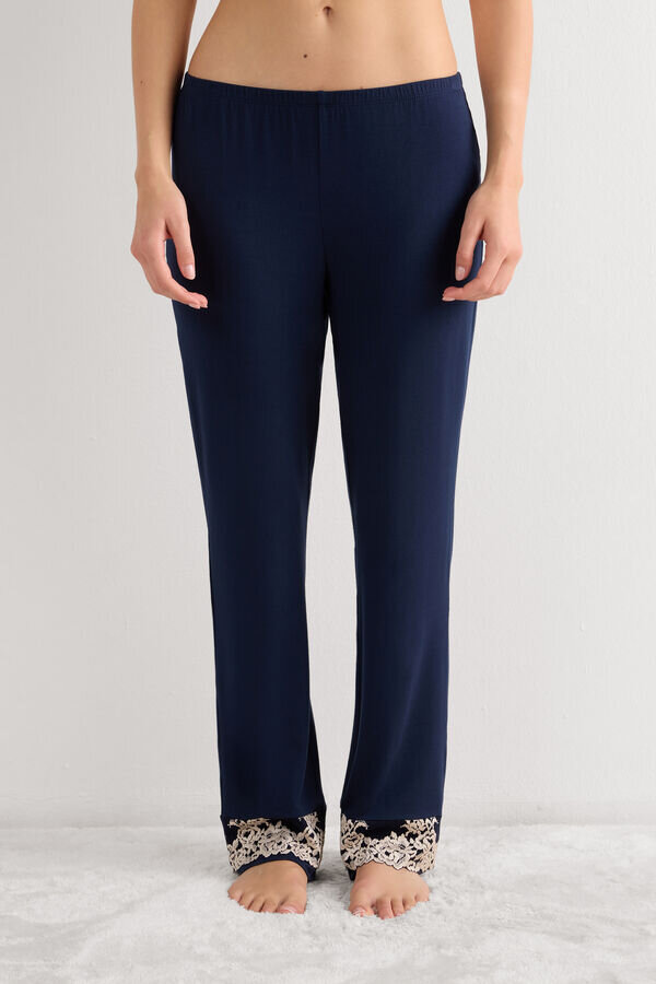 Pantaloni lunghi in modal con volant Pretty Flowers Pantaloni lunghi in modal con volant Pretty Flowers