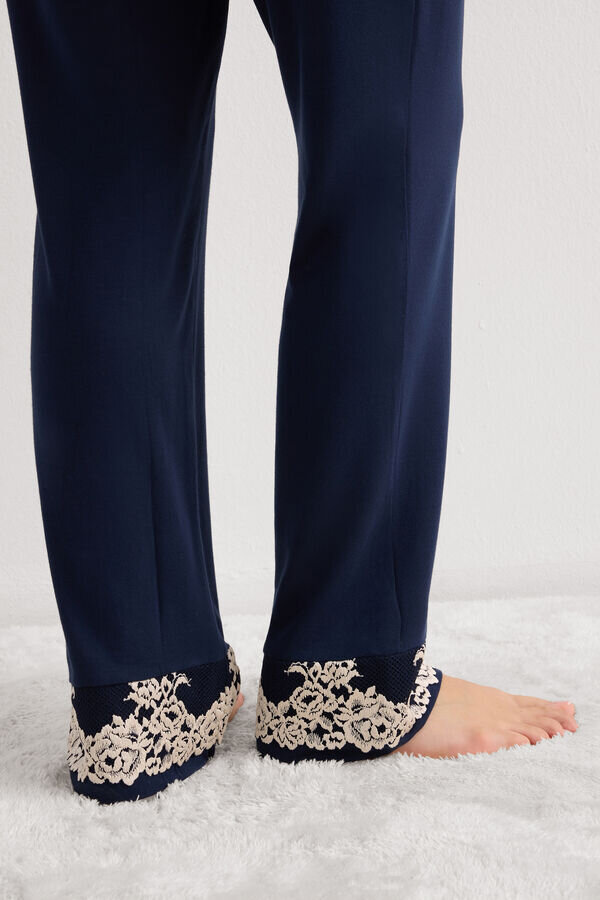 Pantaloni lunghi in modal con volant Pretty Flowers Pantaloni lunghi in modal con volant Pretty Flowers
