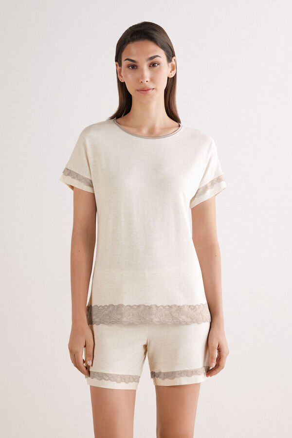 Pigiama corto con bordi in pizzo in modal Pigiama corto con bordi in pizzo in modal