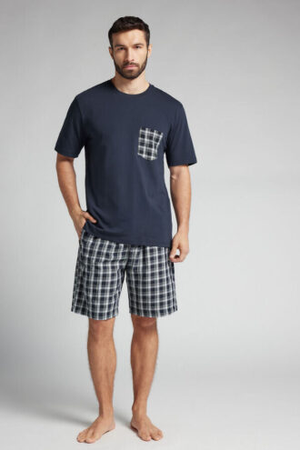 Pigiama corto in cotone a quadri