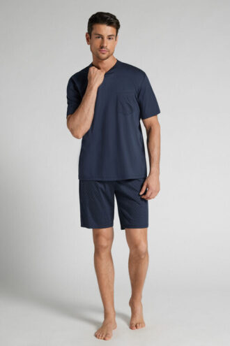 Pigiama corto in cotone mercerizzato di alta qualità con stampa a pois