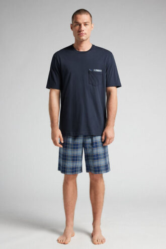 Pigiama corto in tessuto a quadri e cotone