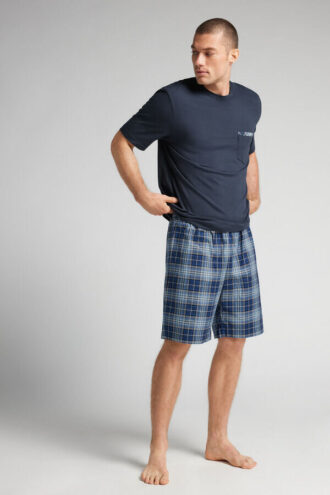 Pigiama corto in tessuto a quadri e cotone