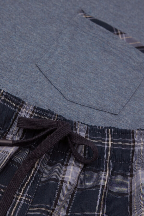 Pigiama corto in tessuto denim a quadri e cotone Pigiama corto in tessuto denim a quadri e cotone