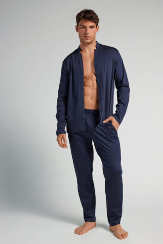 Pigiama lungo con apertura frontale in cotone