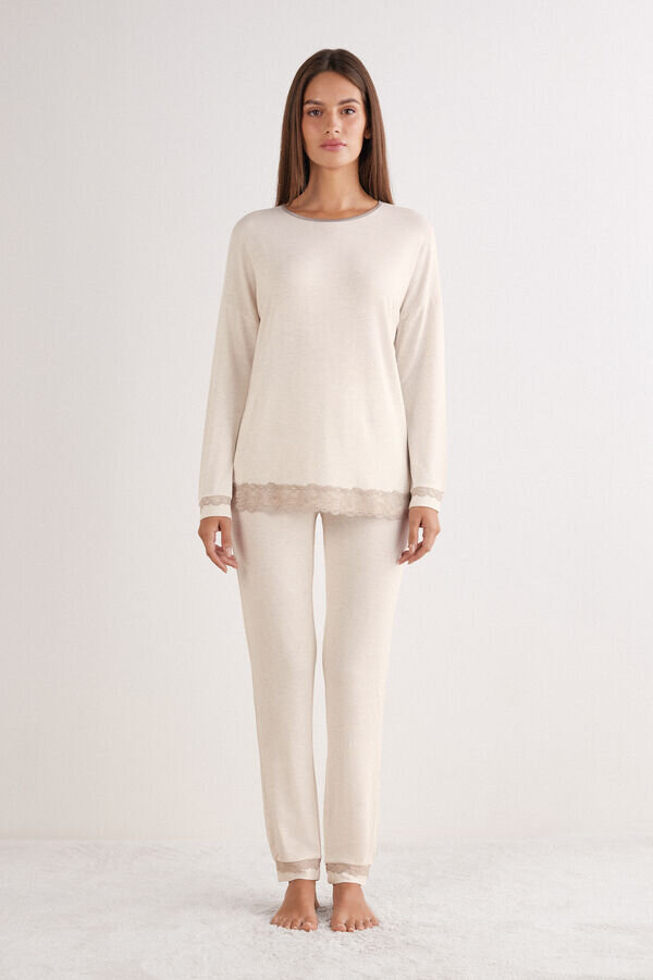 Pigiama lungo con bordi in pizzo in modal Pigiama lungo con bordi in pizzo in modal