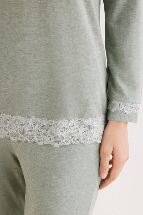 Pigiama lungo con bordi in pizzo in modal Pigiama lungo con bordi in pizzo in modal