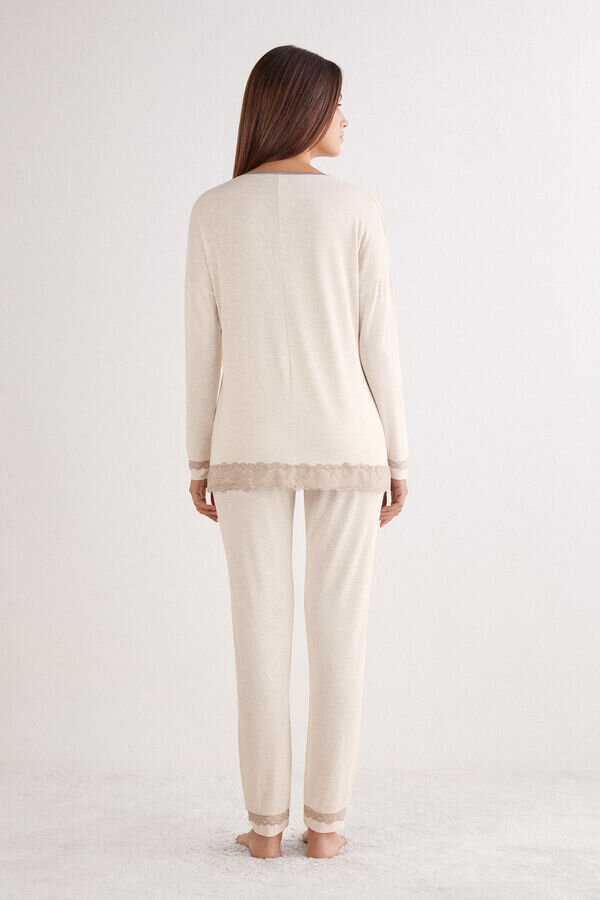 Pigiama lungo con bordi in pizzo in modal Pigiama lungo con bordi in pizzo in modal