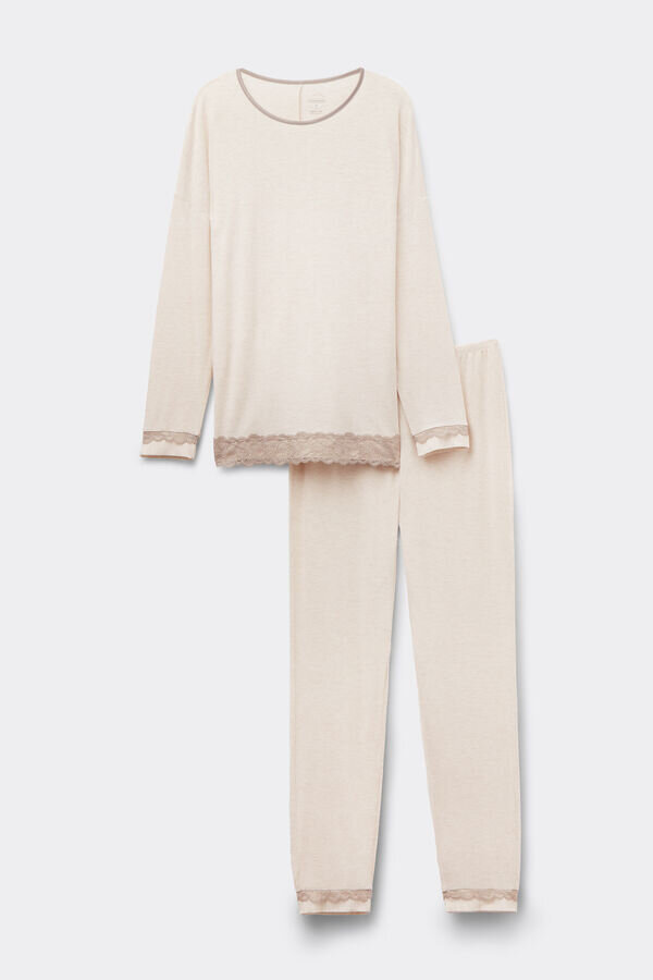 Pigiama lungo con bordi in pizzo in modal Pigiama lungo con bordi in pizzo in modal