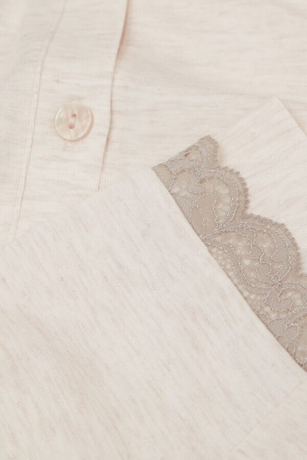 Pigiama lungo con bottoni e bordi in pizzo in modal Pigiama lungo con bottoni e bordi in pizzo in modal