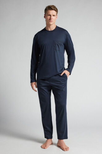 Pigiama lungo in cotone mercerizzato premium con stampa a pois