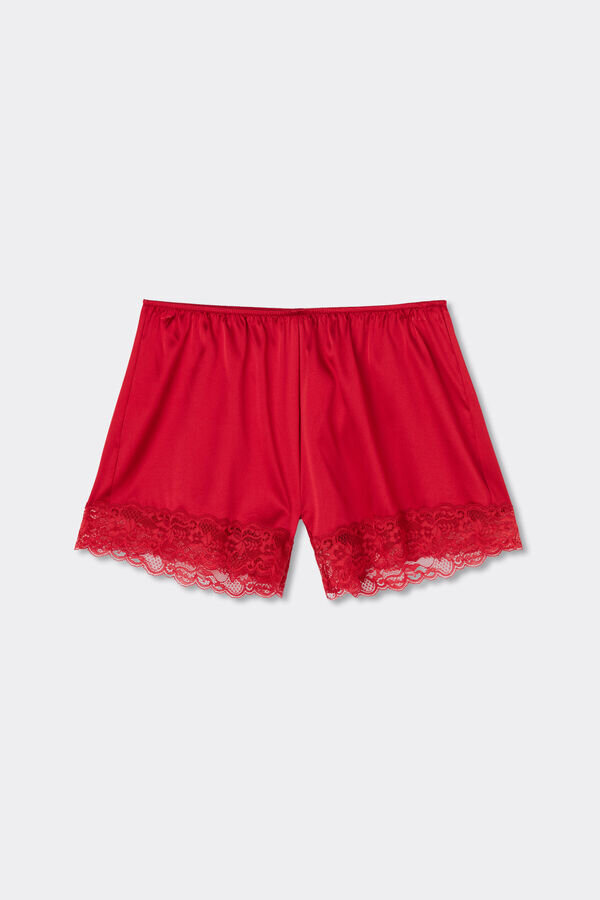 Shorts in seta con bordi in pizzo Shorts in seta con bordi in pizzo