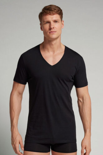 T-shirt con scollo a V in cotone extrafine superiore