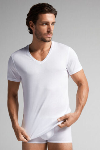 T-shirt con scollo a V in cotone extrafine superiore