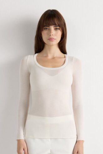 Top a maniche lunghe con scollo rotondo in modal ultraleggero e cashmere