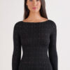 Top con scollo a barchetta in maglia a trecce ultraleggera con cashmere